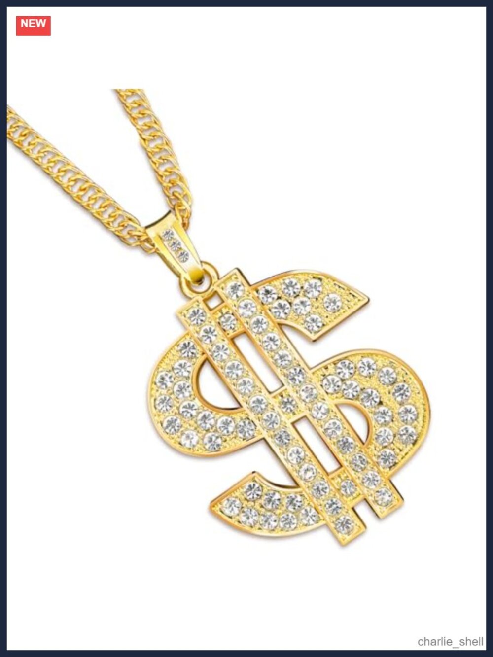 28 Inch 18K Gold Plated Dollar Sign Necklace Curb Chain Hip Hop Rapper Style